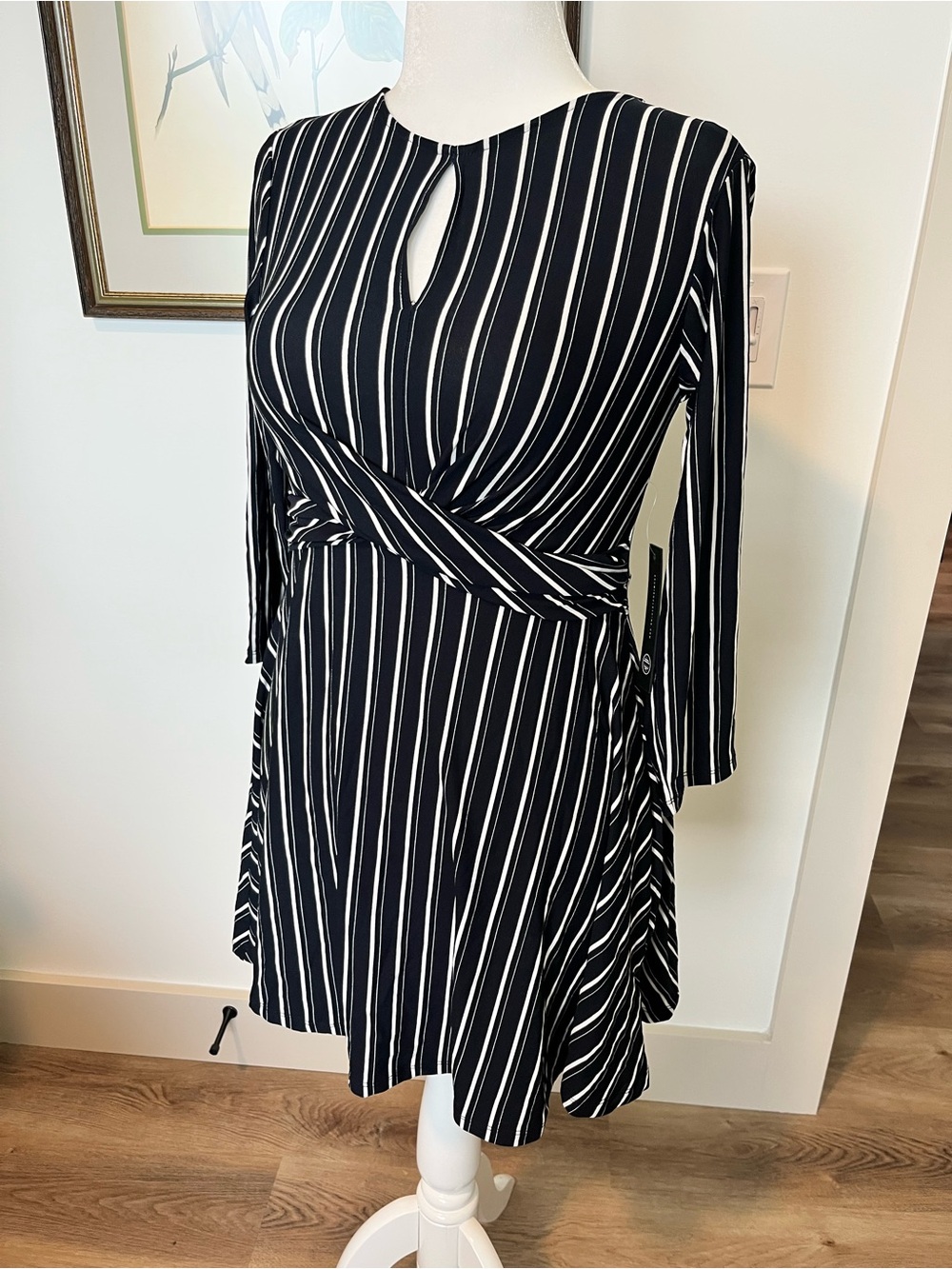 As U Wish Black and White Vertical Stripe Long Sleeve Dress